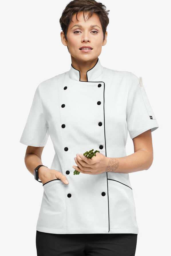 Chaqueta manga corta de chef Chef Uniforms con 3 bolsillos para mujer - White/Black - 1