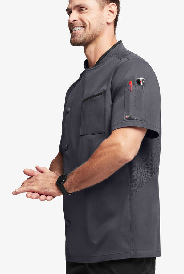 Chef Uniforms Men's Mesh Side Panel Single Breasted Executive Chef Coat - Pewter/Black - 2