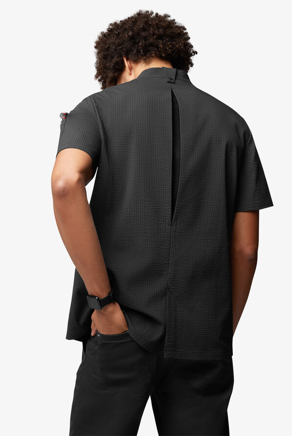 Chef Uniforms Men's Short Sleeve Stretch Seersucker Reversible Double Breasted Coat - Black - 4