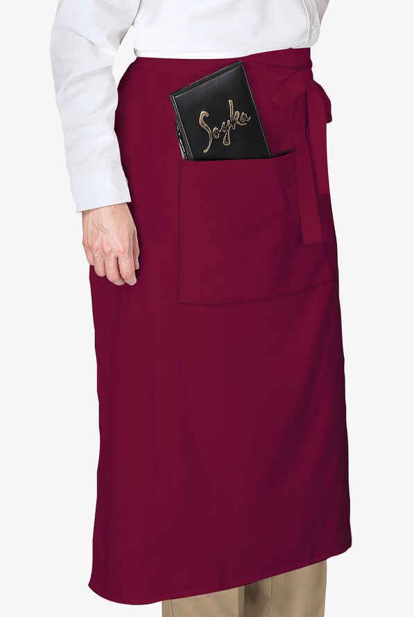 Chef Uniforms Unisex 1-Pocket Full Length Bistro Chef Apron - Burgundy - 1