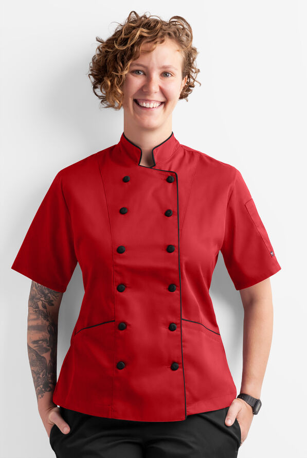 Women's Modern Chef Coat with Piping, Women's Chef Coats