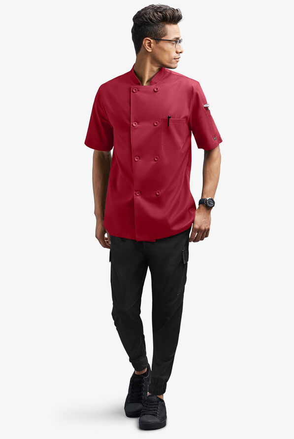 CHEF 360 Men's 2-Pocket Short Sleeve Reversible Double Breasted STRETCH Executive Chef Coat - Ruby - 3