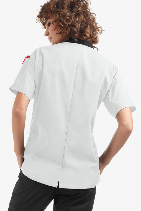 Chaqueta manga corta de gastronomía con doble abotonadura y 1 bolsillo para mujer - White/Black - 2