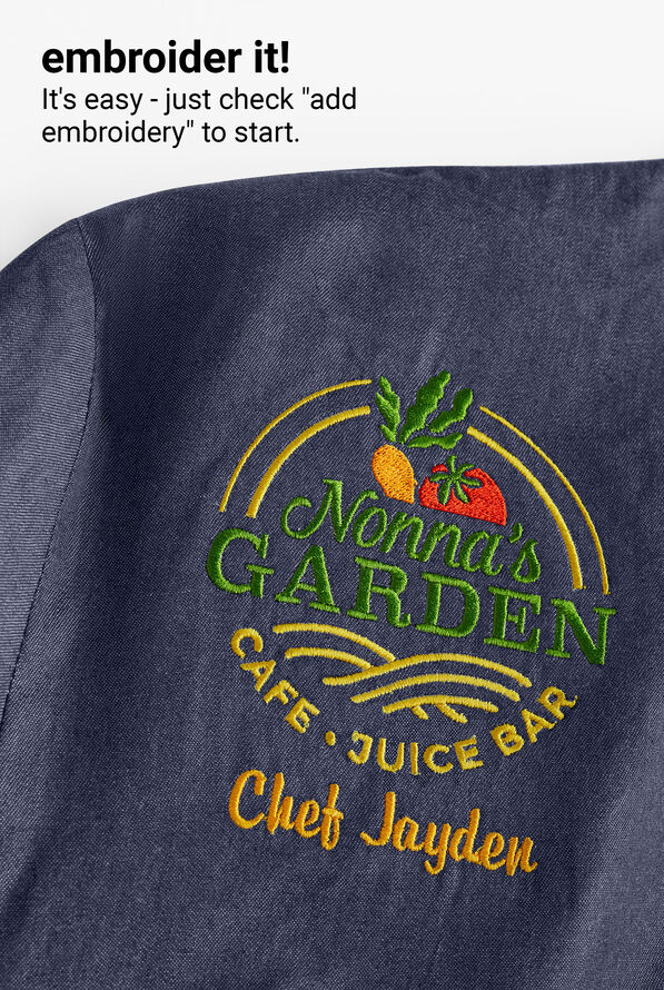 Industry Line Men's 2-Pocket Short Sleeve Chambray w/Tech Mesh Side Panels Executive Chef Coat - Blue/Black - 5