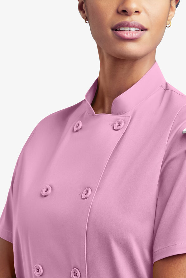 CHEF 360 Women's 1-Pocket Short Sleeve Reversible Double Breasted STRETCH Executive Chef Coat - Sweet Rose - 6