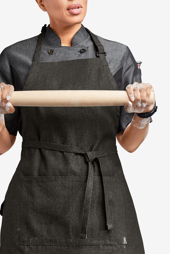 Delantal unisex ajustable de chef Industry Line Value de tela vaquera con pechera  - Coal Black Denim - 2