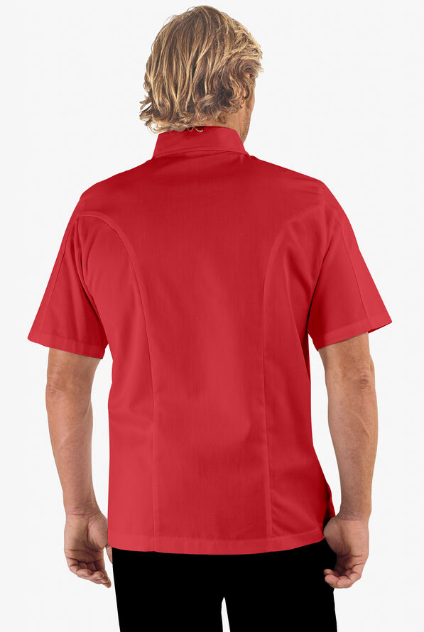 Chaqueta manga corta de gastronomía de corte clásico con 1 bolsillo y botones de tela anudada para hombre - True Red - 2