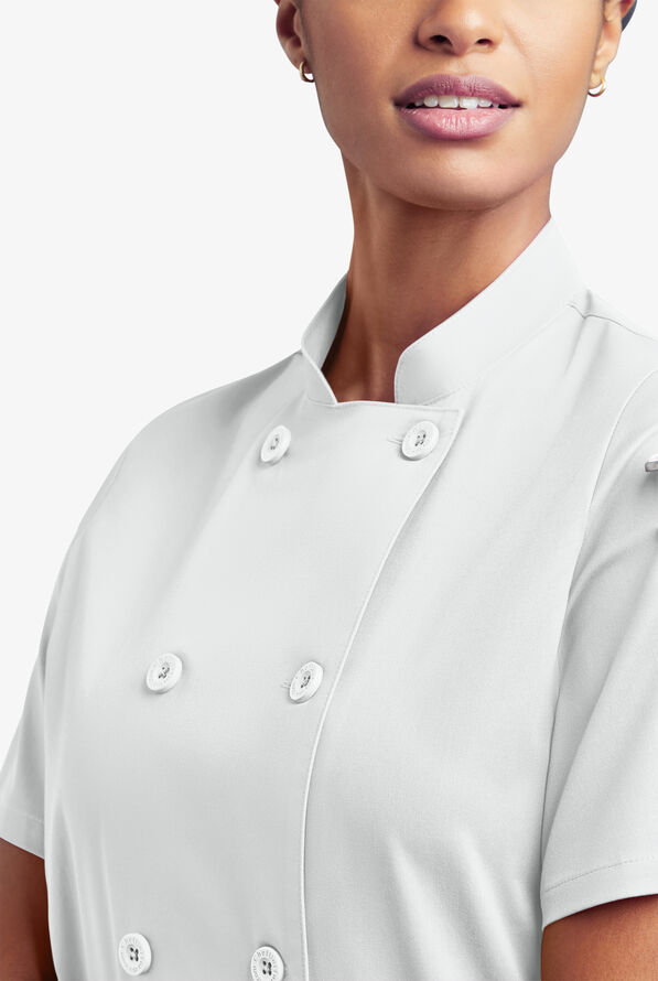 CHEF 360 Women's 1-Pocket Short Sleeve Reversible Double Breasted STRETCH Executive Chef Coat - White - 6