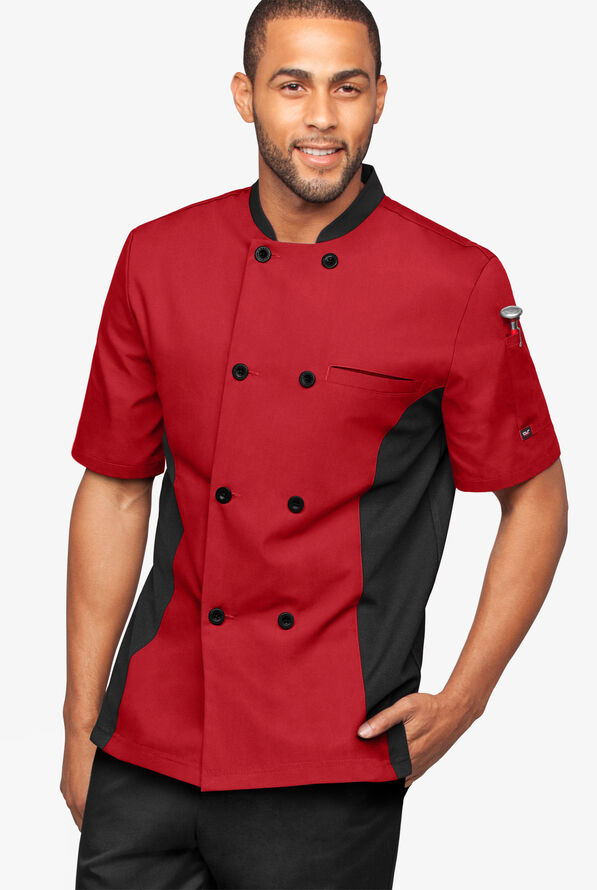 Chaqueta manga corta de gastronomía con 2 bolsillos y paneles de malla para hombre - Red/Black - 1