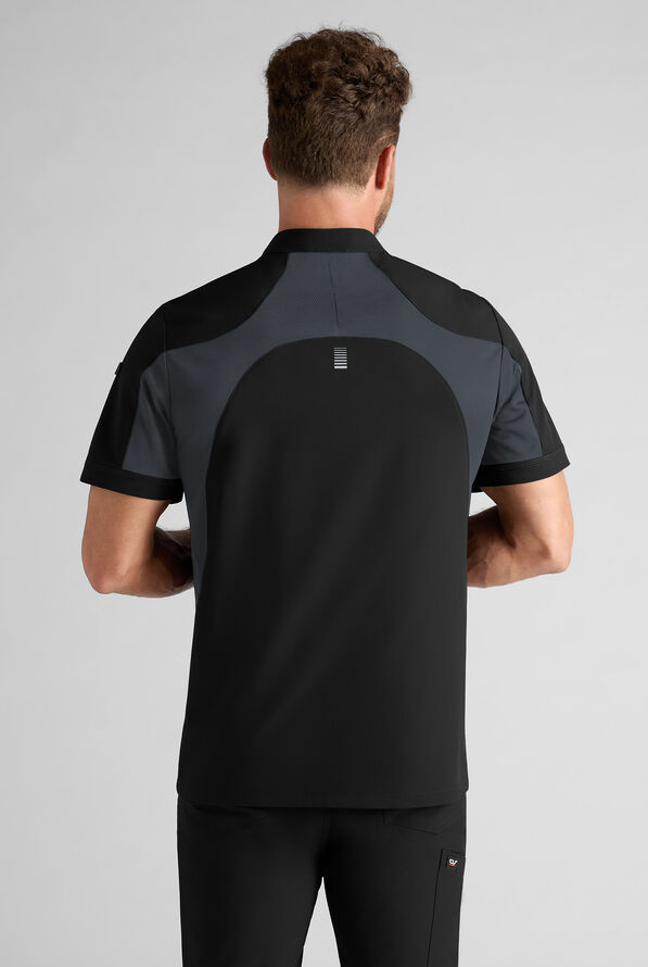 CHEF PERFORMANCE Men's Recycled Performance 3 - Pocket Asymmetrical Chef Coat - Black/Pewter - 2