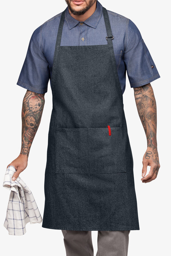 Delantal unisex ajustable de chef Industry Line Value de tela vaquera con pechera  - Blue Denim - 1
