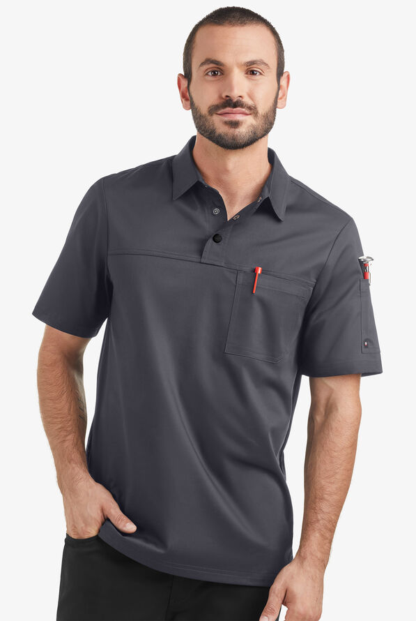 CHEF 360 Men's 2-Pocket Short Sleeve Polo STRETCH Chef Shirt - Pewter - 1