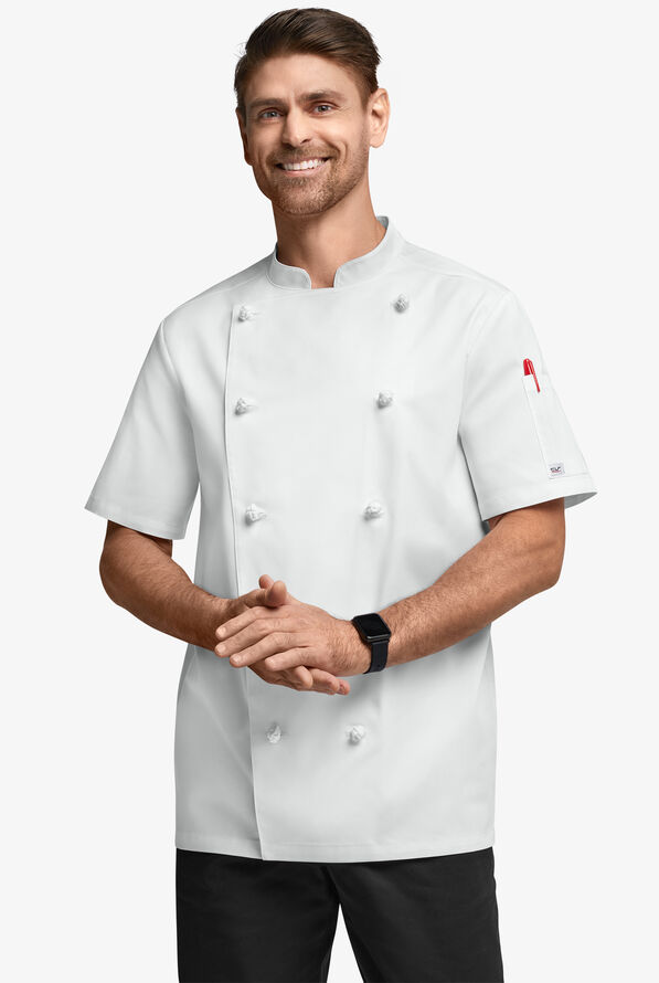 Chef Uniforms Men's Short Sleeve Knotted Button Executive Chef Coat - White - 1