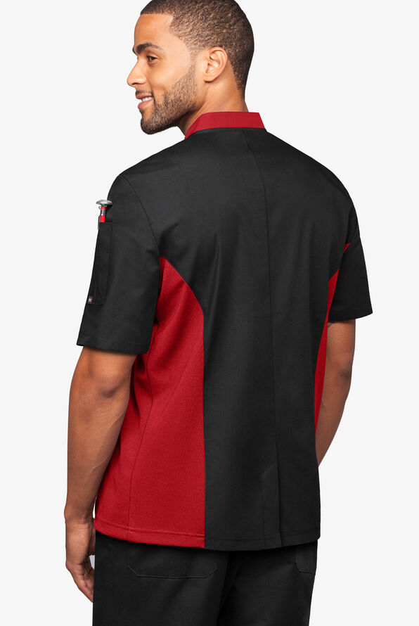 Chaqueta manga corta de gastronomía con 2 bolsillos y paneles de malla para hombre - Black/Red/Red - 2