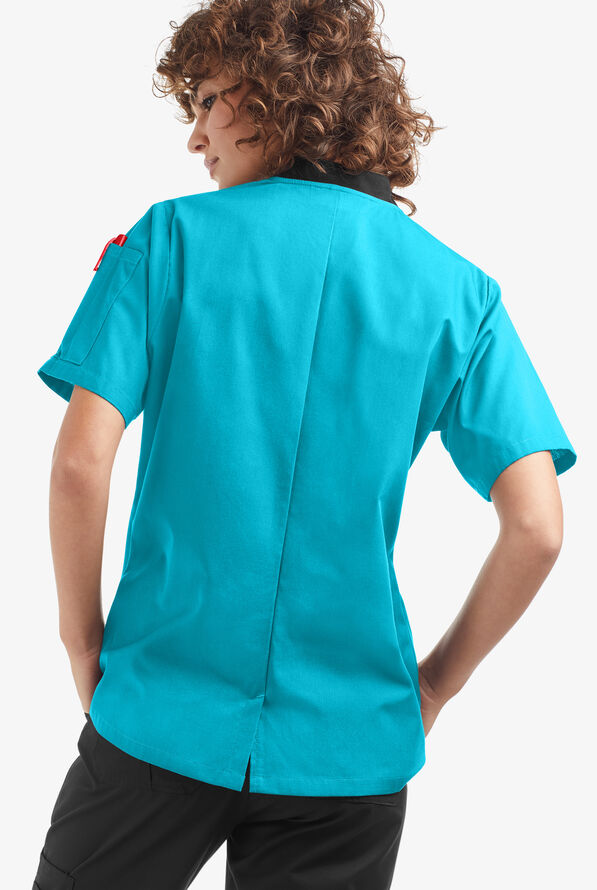 Chaqueta manga corta de gastronomía con doble abotonadura y 1 bolsillo para mujer - Turquoise/Black - 2