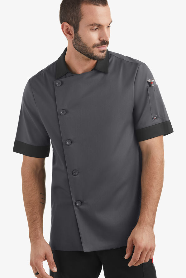 Chaqueta manga corta de gastronomía CHEF 360 STRETCH de corte moderno con panel de malla y 3 bolsillos para hombre - Pewter/Black - 1