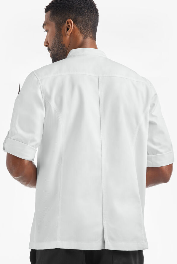 Chaqueta de gastronomía Industry Line estilo asimétrico con mangas enrolladas 3/4 y paneles de malla para hombre - White - 2