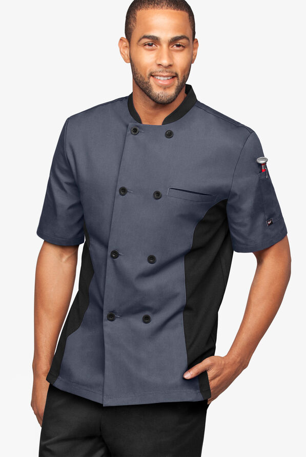 Chaqueta manga corta de gastronomía con 2 bolsillos y paneles de malla para hombre - Granite/Black - 1