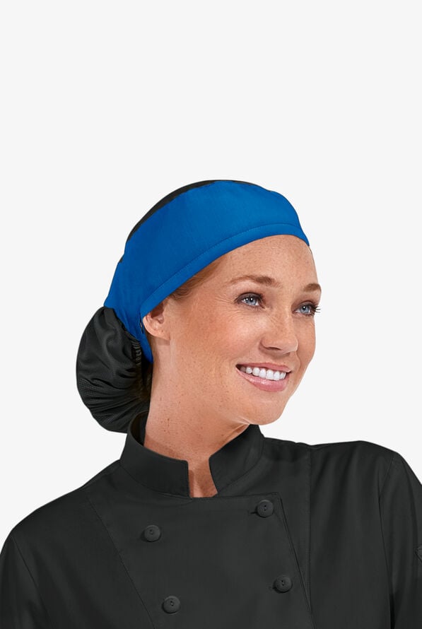 Chef Uniforms LIGHTWEIGHT Unisex Chef Skull Cap w/ Pony Tail Holder - Royal/Black - 2