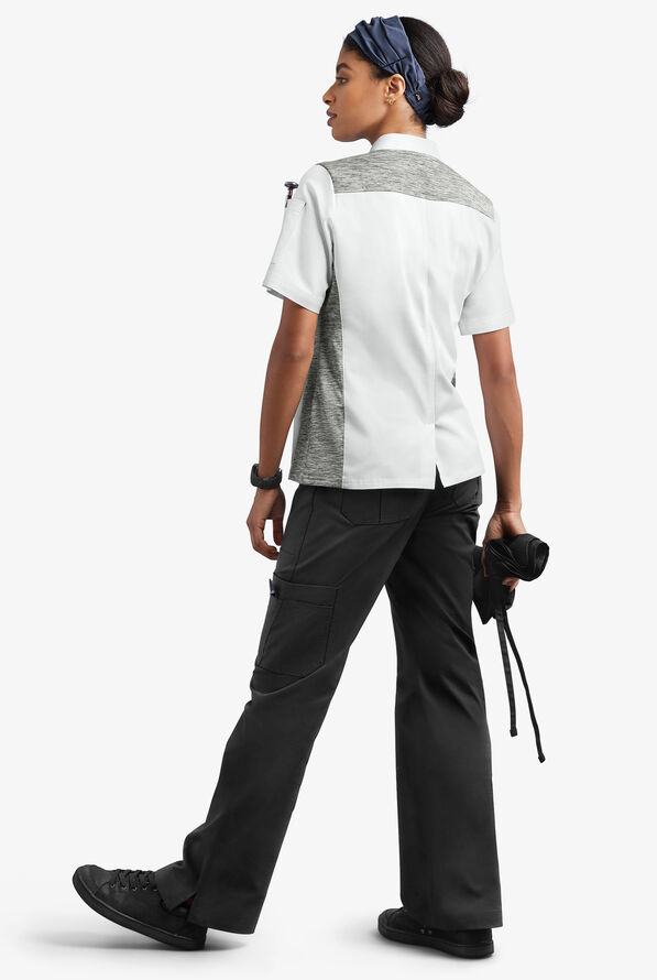 Chaqueta de gastronomía CHEF 360 STRETCH con mangas cortas y paneles de tejido para mujer - White/Silver Melange - 2