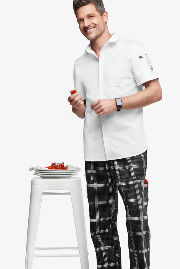 CHEF 360 Men's 3-Pocket Short Sleeve Stretch Shirt - White - 4