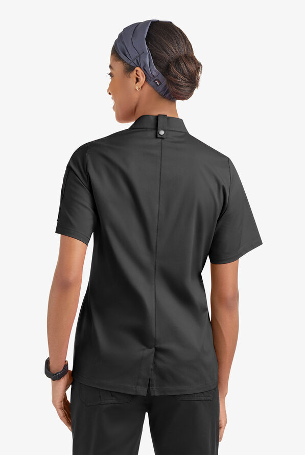 CHEF 360 Women's 1-Pocket Short Sleeve Reversible Double Breasted STRETCH Executive Chef Coat - Black - 4