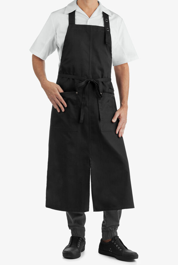 Industry Line Unisex Adjustable Bib Apron with Slit - Black - 1