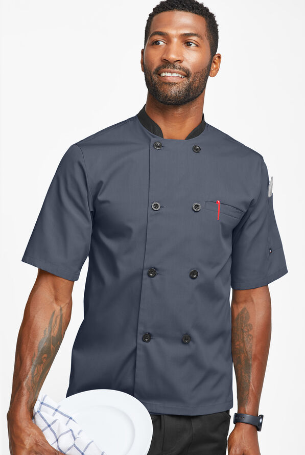Chaqueta de chef liviana con doble abotonadura y botones de plástico para hombre - Granite/Black - 1