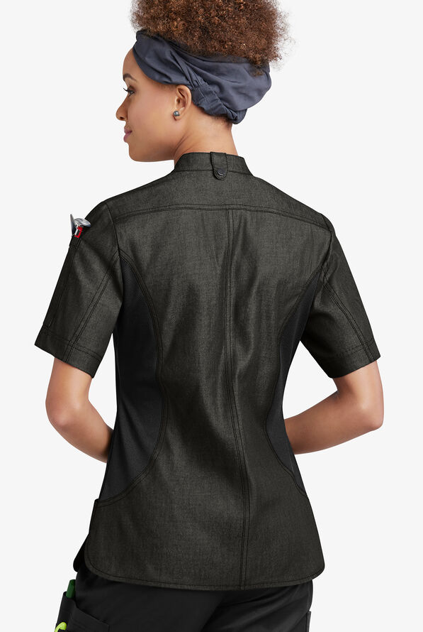 Chaqueta manga corta de gastronomía Industry Line de tela batista con doble abotonadura y paneles de malla para mujer - Black - 2