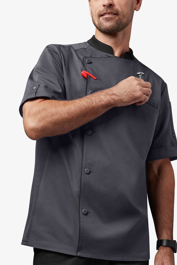 Chef Uniforms Men's Mesh Side Panel Asymmetrical Executive Chef Coat - Pewter/Black - 5