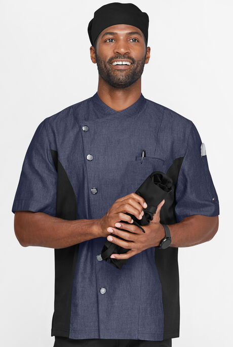 Industry Line Men's 2-Pocket Short Sleeve Chambray w/Tech Mesh Side Panels Executive Chef Coat