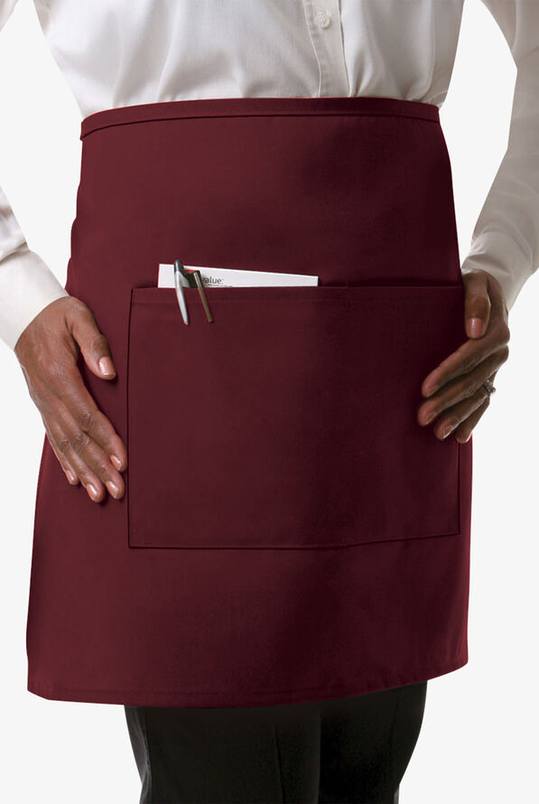 Chef Uniforms Unisex 2-Pocket Half-Length Bistro Chef Apron - Burgundy - 1