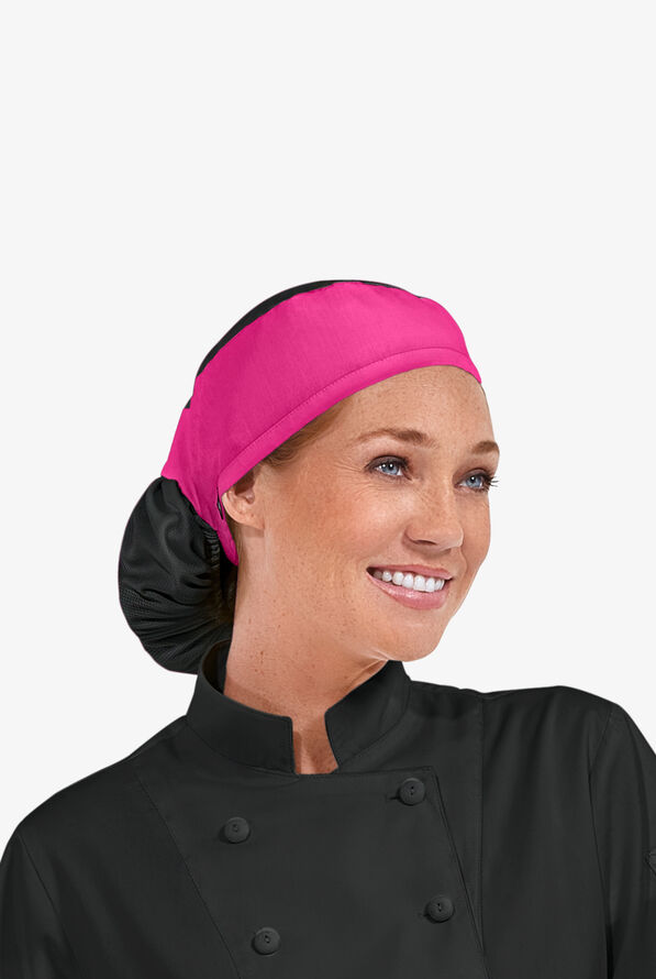 Chef Uniforms LIGHTWEIGHT Unisex Chef Skull Cap w/ Pony Tail Holder - Fuchsia/Black - 2