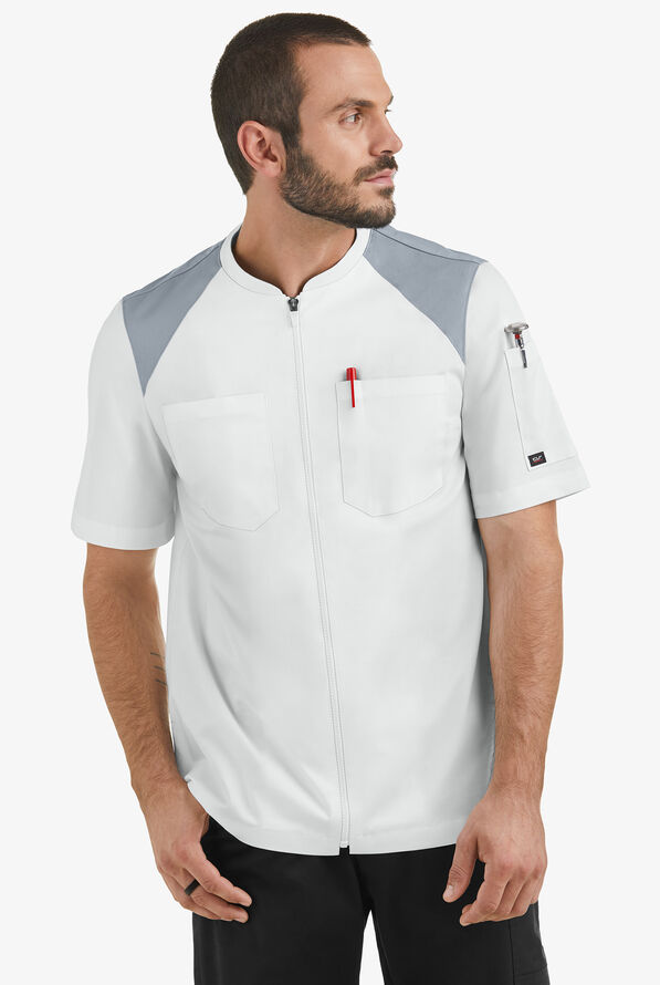 Chaqueta manga corta de gastronomía CHEF 360 STRETCH con cremallera y canesú de malla para hombre - White/Silver - 1