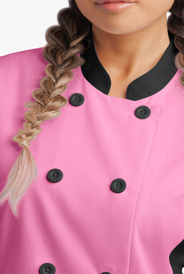 Chaqueta de gastronomía con mangas cortas y paneles de malla para mujer - Pink/Black - 2