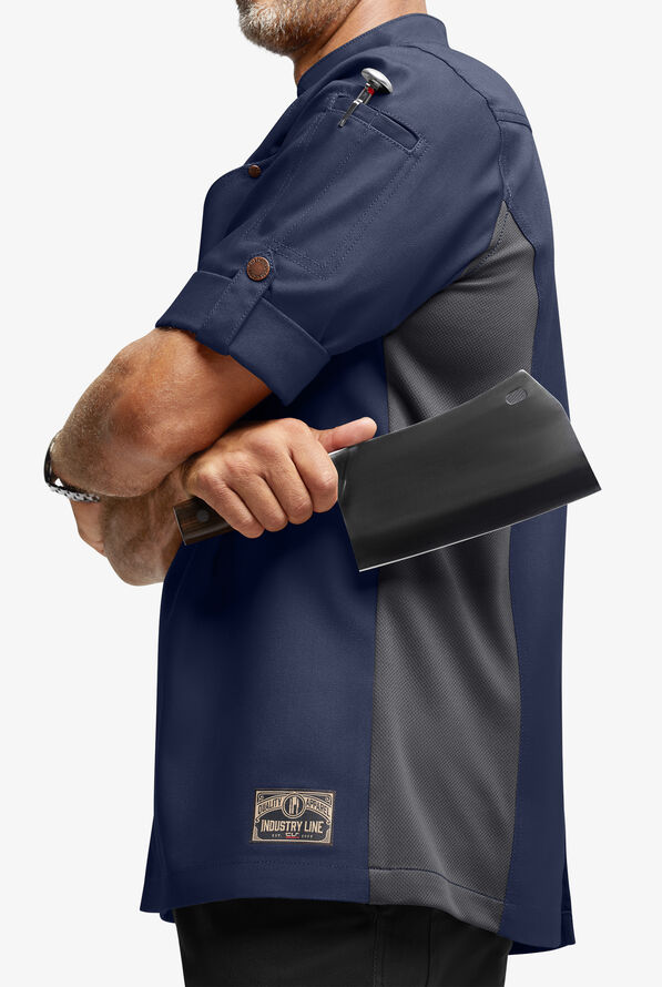 Industry Line Workwear Men's 3-Pocket Asymmetrical Executive Chef Coat - Navy/Pewter - 4