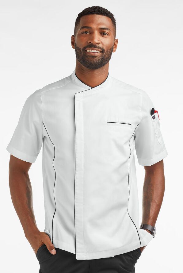 Chaqueta manga corta de gastronomía con paneles de malla y botones a presión para hombre - White/Black - 1
