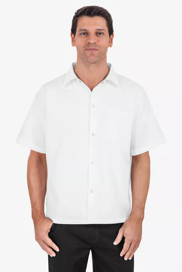 Men's Short Sleeve Kitchen Shirt, Shirts - Size XL White Polyester/ Cotton Men's Short Sleeve Kitchen Shirt, Shirts - Size XL White Polyester/ Cotton