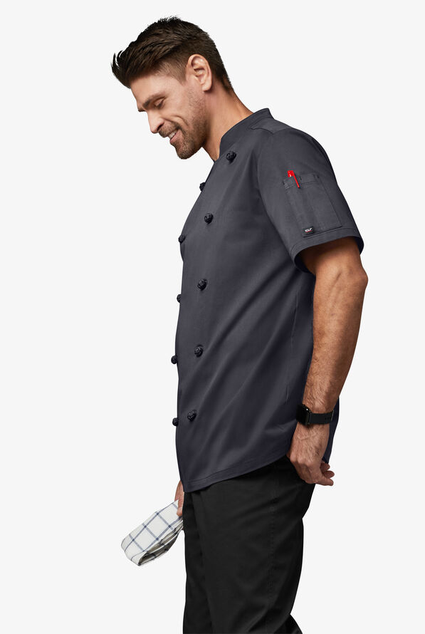 Chef Uniforms Men's Short Sleeve Knotted Button Executive Chef Coat - Pewter - 5