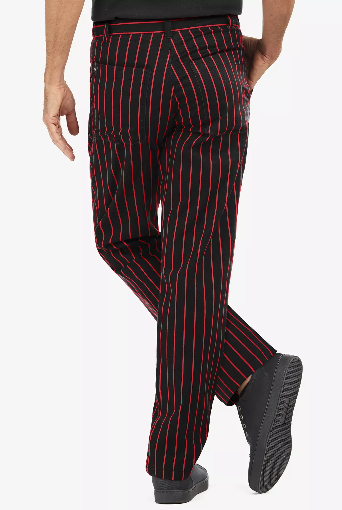 mens black dress pants with red stripe Wool Stretch Stripe Single Pleat Suit Pants - Black/red