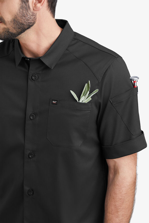 Camisa de trabajo Chef 360 STRETCH con canesú de malla y mangas cortas para hombre - Black - 2