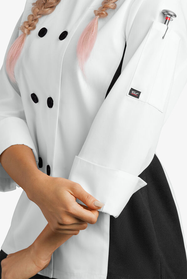 Chaqueta manga 3/4 de gastronomía con puños napolitanos y paneles laterales de malla para mujer - White/Black - 2