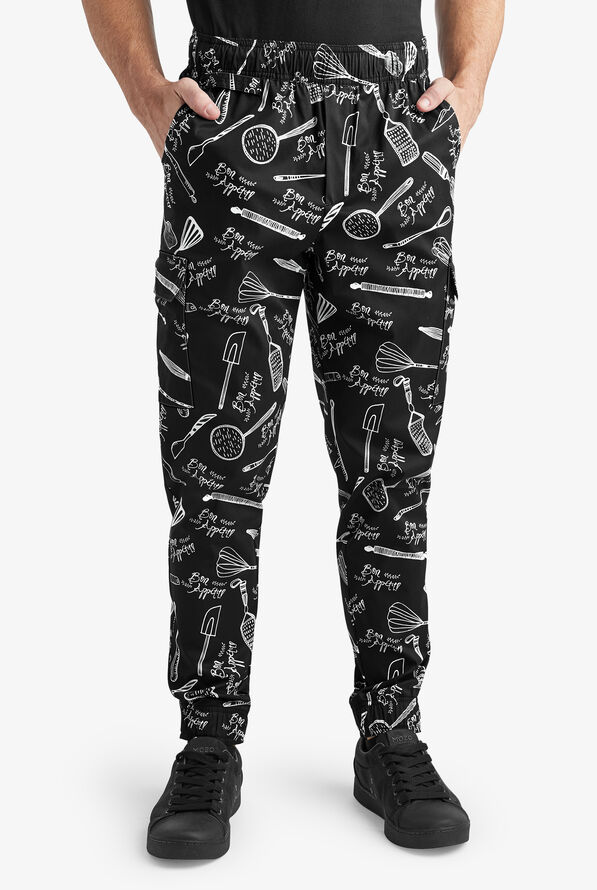 Pantalón estampado de gastronomía CHEF 360 STRETCH Bon Appétit estilo  jogger con 7 bolsillos para hombre