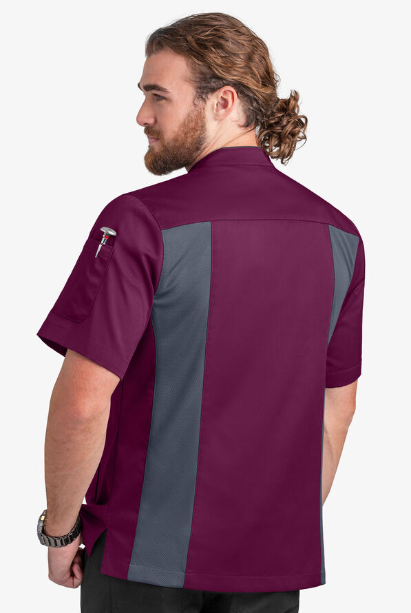 Chaqueta manga corta de gastronomía con paneles de malla y botones a presión para hombre - Wine/Pebble Grey/Granite - 2