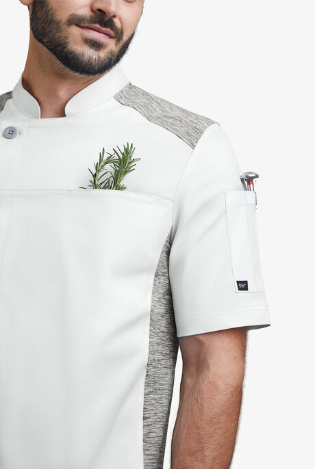 CHEF 360 Men's 2-Pocket Short Sleeve w/ Knit Panels STRETCH Executive Chef Coat