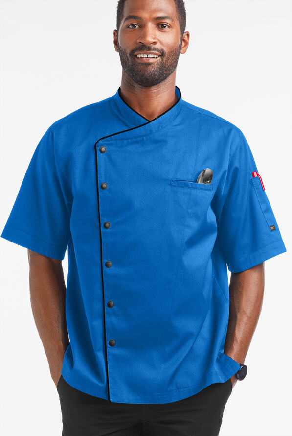 Chaqueta manga corta de gastronomía de corte clásico con botones a presión y 2 bolsillos para hombre - Ocean Blue/Black - 1