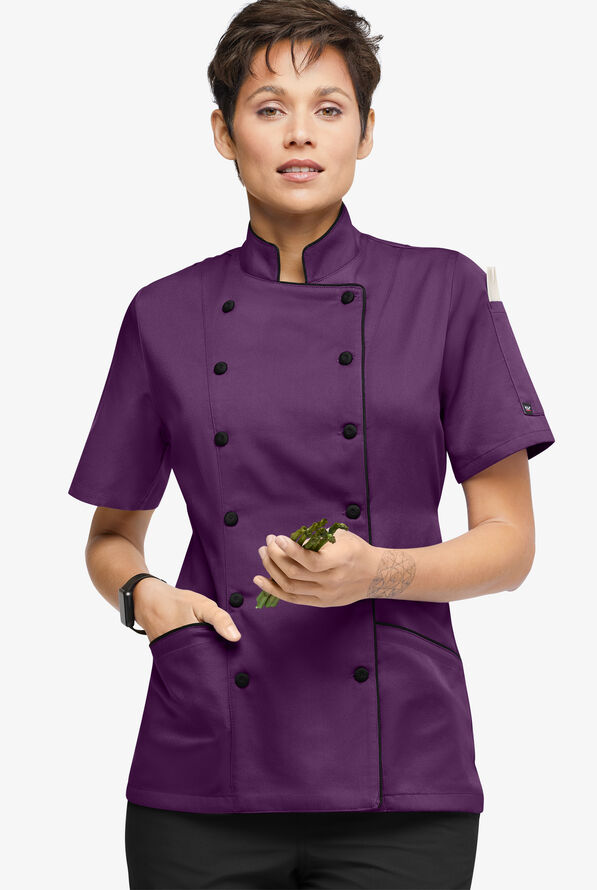 Chaqueta manga corta de chef Chef Uniforms con 3 bolsillos para mujer - Eggplant/Black - 1