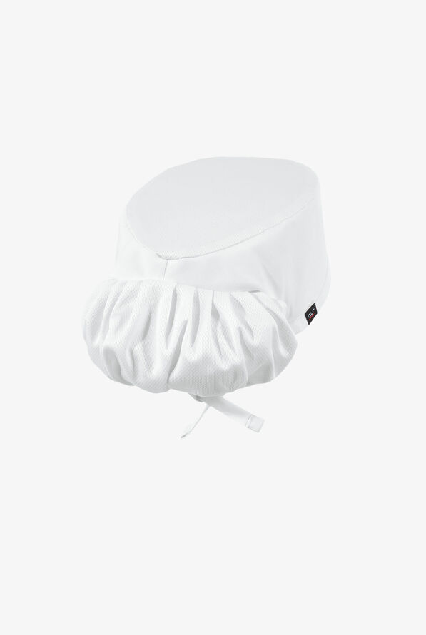 Chef Uniforms LIGHTWEIGHT Unisex Chef Skull Cap w/ Pony Tail Holder - White - 1