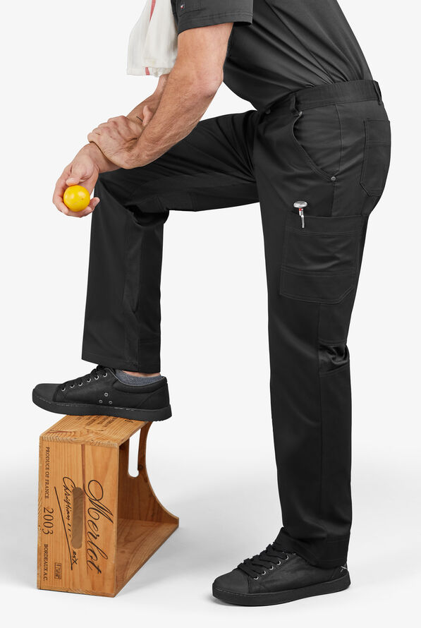 CHEF 360 Men's 7-Pocket w/ MESH Detail STRETCH Chef Pants - Black - 6