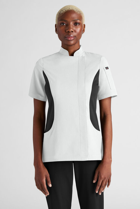 CHEF PERFORMANCE - Chaqueta manga corta de chef con panel de malla para mujer - Poliéster/Spandex - Elastizada - White/Black - 1